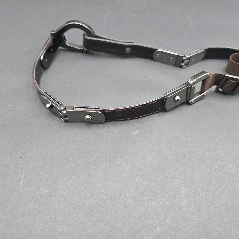 Suzi Roher Metal Leather Stretch Belt Brown Croc Gunmetal Carabiner Medium